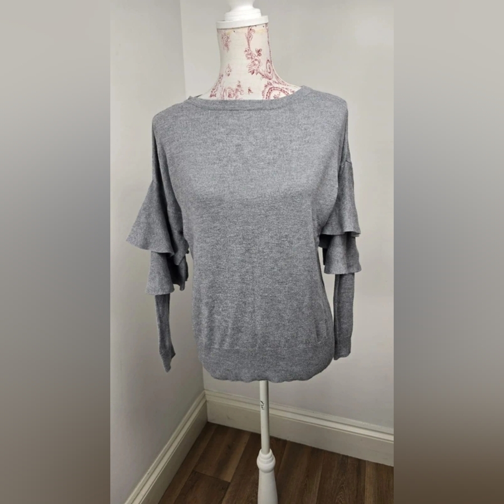 Gray Ruffle Sleeve Women's Top